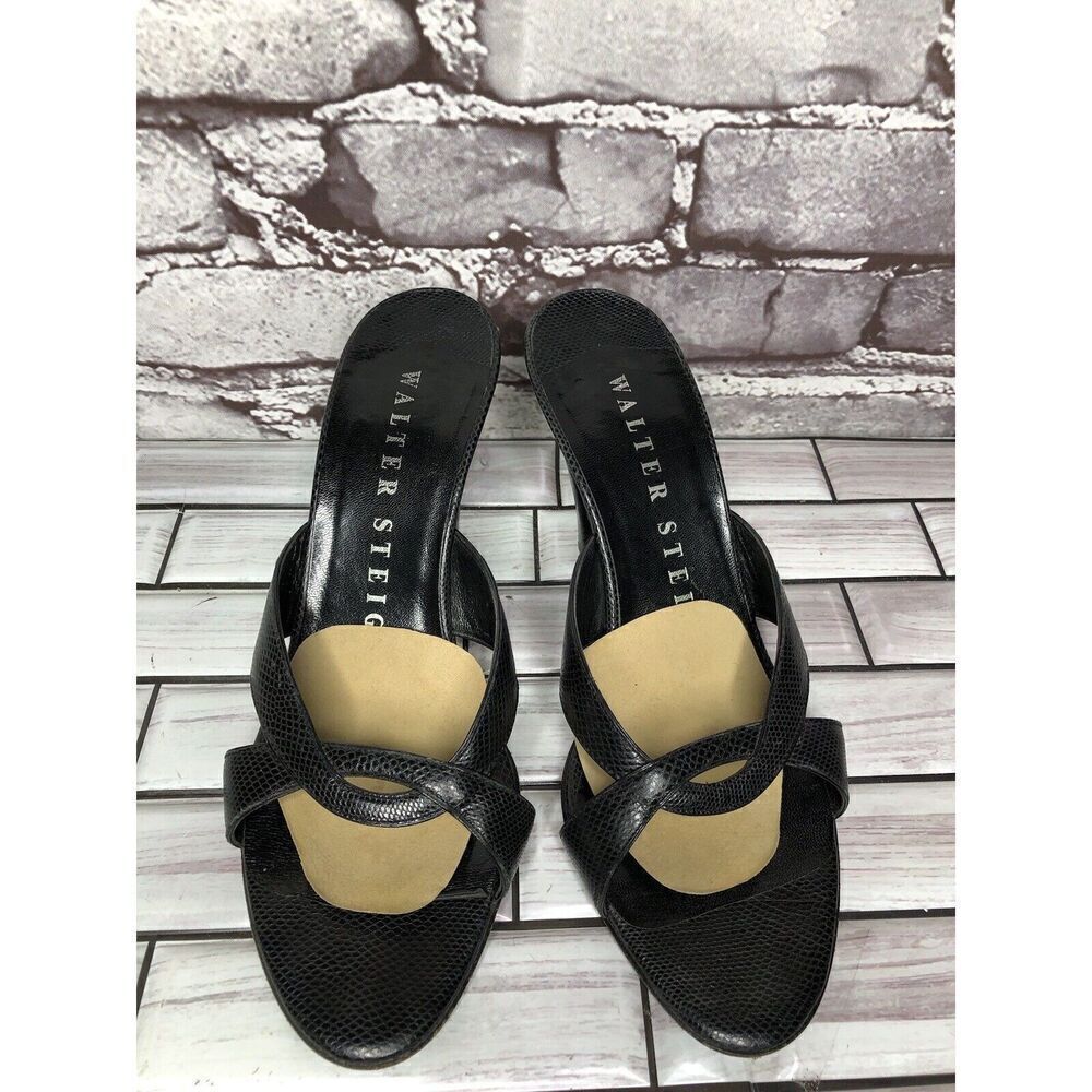 Walter Steiger Black Leather Python Print Heel Sa… - image 2